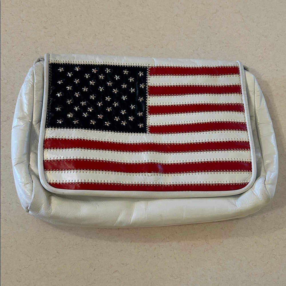 USA Colors White Leather American Flag Shoulder Crossbody Bag Purse Clutch - Picture 3 of 16